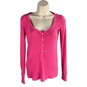 Victorias Secret Pink‎ Ribbed Henley Shirt Top XS Y2k Preppy Bella Elena